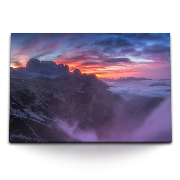 120x80cm Wandbild auf Leinwand Berge Abendrot über den Wolken roter Horizont