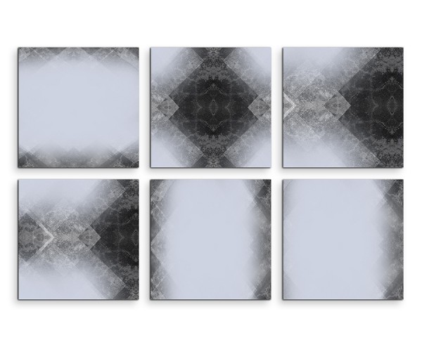 6 teiliges Leinwandbild je 30x30cm - Abstrakt Muster Grau Weiß Schwarz