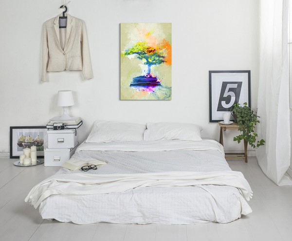 Bonsai 90x60cm Aquarell Art Leinwandbild