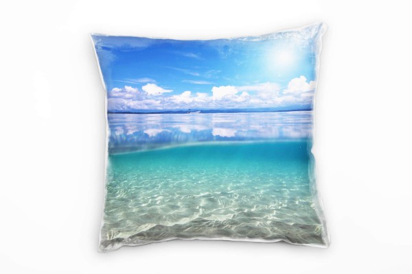 Strand und Meer, Wasser, Sonne, blau, türkis, Wolken Deko Kissen 40x40cm für Couch Sofa Lounge Zierk