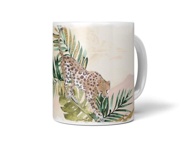 Tasse Porzellan Tier Motiv Jaguar Dschungel Kunstvoll Exotisch Dekorativ
