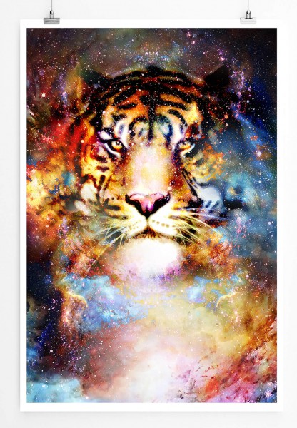 Digitale Grafik Collage  Magischer Space Tiger 60x90cm Poster