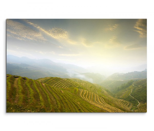 120x80cm Wandbild China Terrassen Landschaft Dunst
