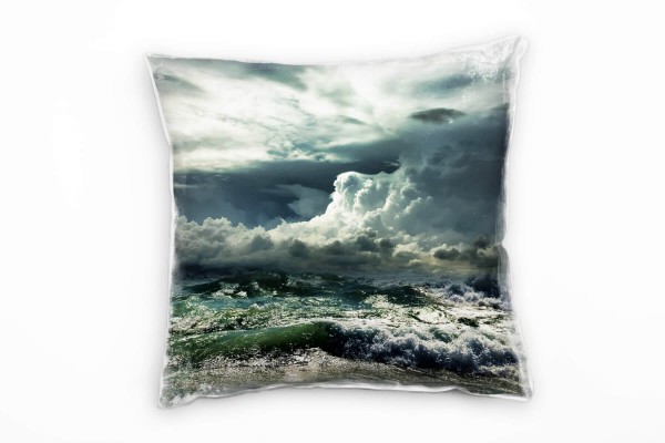 Meer, grau, grün, stürmischer Ozean Deko Kissen 40x40cm für Couch Sofa Lounge Zierkissen