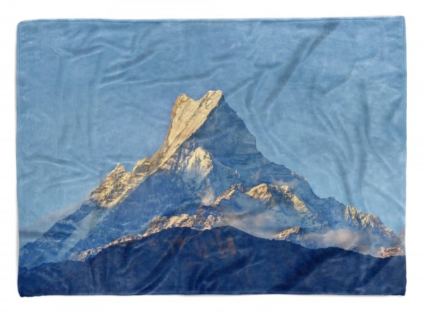 Handtuch Strandhandtuch Saunatuch Kuscheldecke mit Fotomotiv Berggipfel Blau Bergspitze