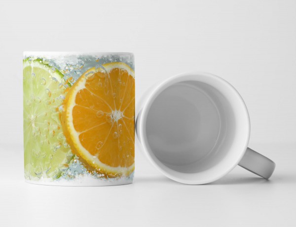 Tasse Geschenk Food-Fotografie – Aufgeschnittene Limette und Orange