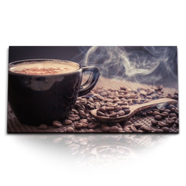 Kunstdruck Bilder 120x60cm Kaffee Kaffeebohnen Kaffeetasse Küche Pausenraum