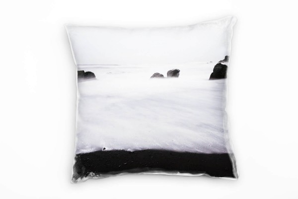 Strand und Meer, Brandung, Felsen, weiß, grau Deko Kissen 40x40cm für Couch Sofa Lounge Zierkissen