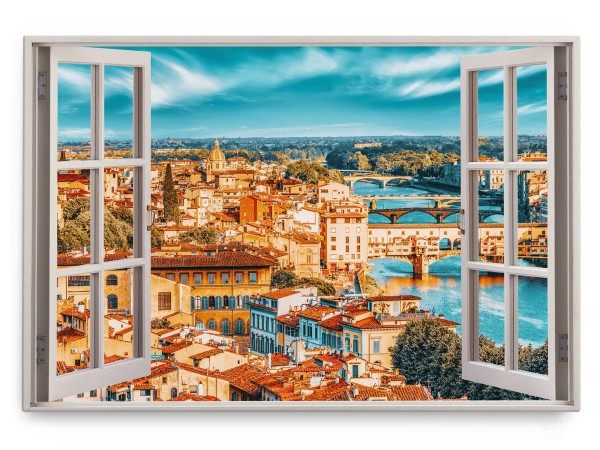Wandbild 120x80cm Fensterbild Italien Florenz Altstadt Historisch Kanal Horizont