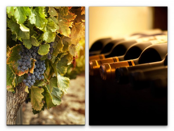 2 Bilder je 60x90cm Weintrauben Süden Frankreich Weinflaschen Wein Mediterran Küche
