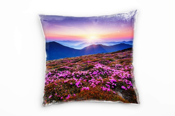 Landschaft, bunt, Sommer, Berge, Blumen, Sonnenuntergang Deko Kissen 40x40cm für Couch Sofa Lounge Z