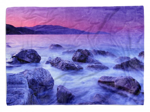 Handtuch Strandhandtuch Saunatuch Kuscheldecke mit Fotomotiv Meer Felsen Kunstv