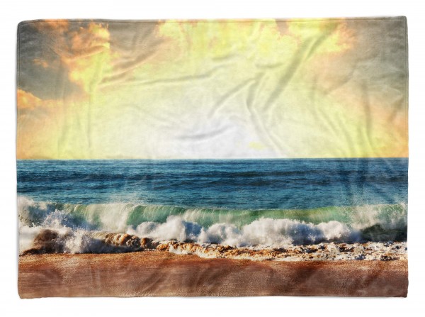 Handtuch Strandhandtuch Saunatuch Kuscheldecke mit Fotomotiv Wellen Meer Horizo