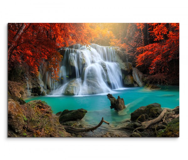 120x80cm Wandbild Thailand Wald Wasserfall Bäume Lagune Natur