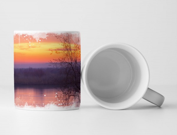 Tasse Geschenk Sonnenaufgang über dem Fluss