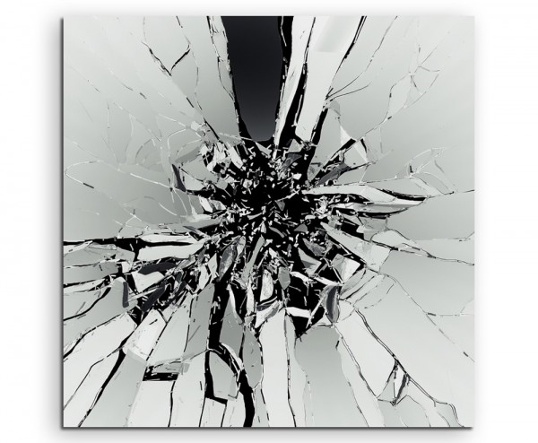 Künstlerische Fotografie – Zebrochenes Glas auf schwarzem Grund auf Leinwand