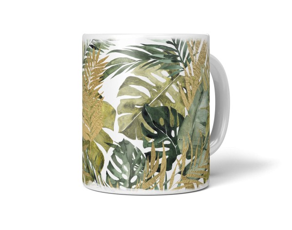 Dekorative Tasse mit schönem Motiv Tropische Pflanzen Gold schönem Design Kunstvoll