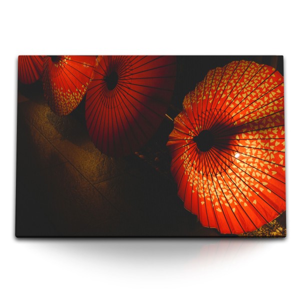 120x80cm Wandbild auf Leinwand Rote Papierschirme Asien Laternen Sonnenschirme