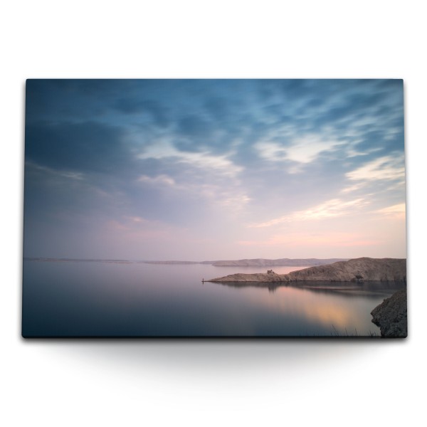 120x80cm Wandbild auf Leinwand Ozean Meer Küste Sonnenuntergang Horizont