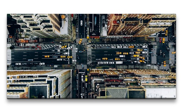 Leinwandbild 120x60cm Vogelperspektive New York Straßen gelbe Taxis Großstadt