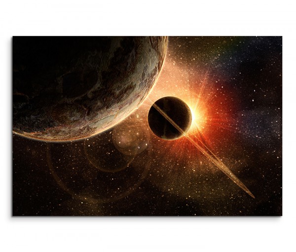 120x80cm Wandbild Weltall Planeten Sonnenaufgang