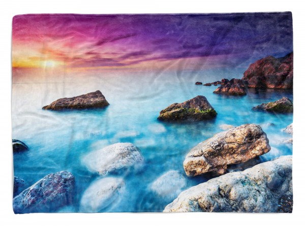 Handtuch Strandhandtuch Saunatuch Kuscheldecke mit Fotomotiv Felsen Sonnenunter