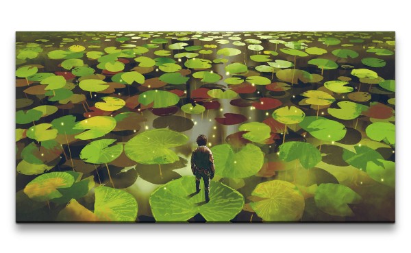 Leinwandbild 120x60cm Fantasie junger Krieger Grüne Blätter Abenteuer Märchenhaft