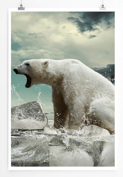 60x90cm Tierfotografie Poster Brüllender Eisbär