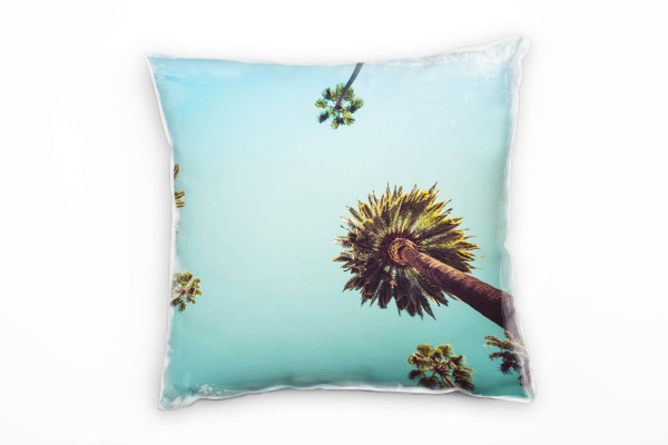 Natur, Palmen, wolkenloser Himmel, blau, grün Deko Kissen 40x40cm für Couch Sofa Lounge Zierkissen