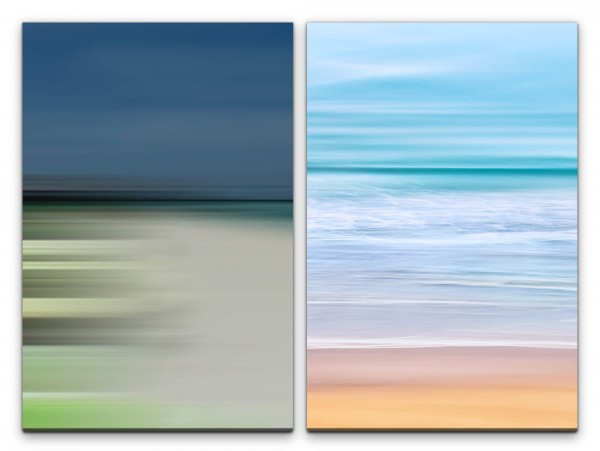 2 Bilder je 60x90cm Wellen Meer Strand Minimal Abstrakt Pastellfarben Sanftmut