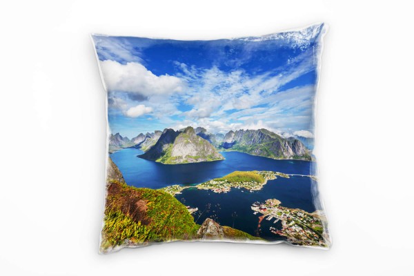 Landschaft, blau, braun, Berge, Norwegen Deko Kissen 40x40cm für Couch Sofa Lounge Zierkissen