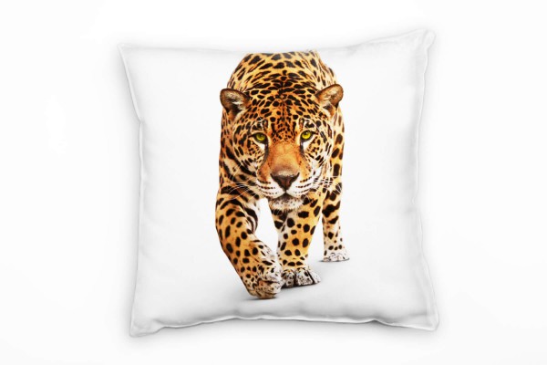 Tiere, braun, weiß, Jaguar Deko Kissen 40x40cm für Couch Sofa Lounge Zierkissen