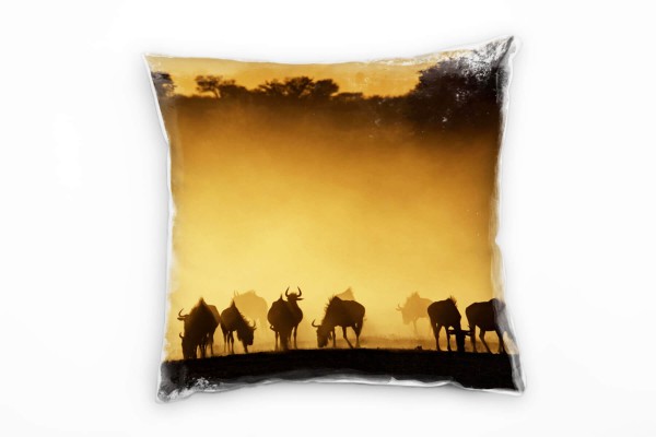 Tiere, schwarz, orange, Silhouetten, Sonnenaufgang, Afrika Deko Kissen 40x40cm für Couch Sofa Lounge