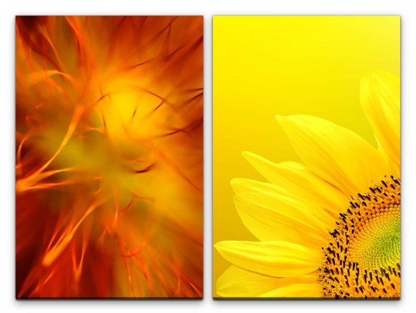 2 Bilder je 60x90cm Sonnenblume Gelb Orange Makro Warm Hell Sommer