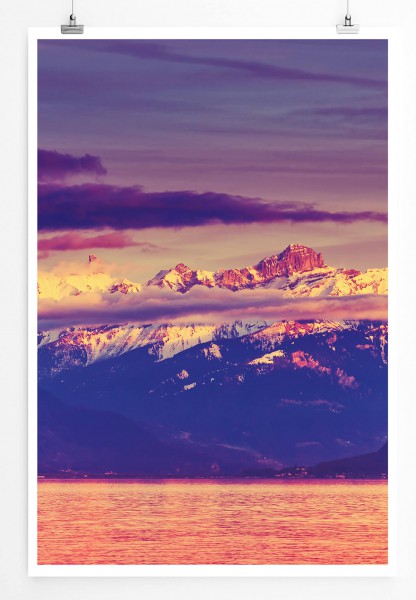 60x90cm Poster Landschaftsfotografie  Alpen am See in der Schweiz