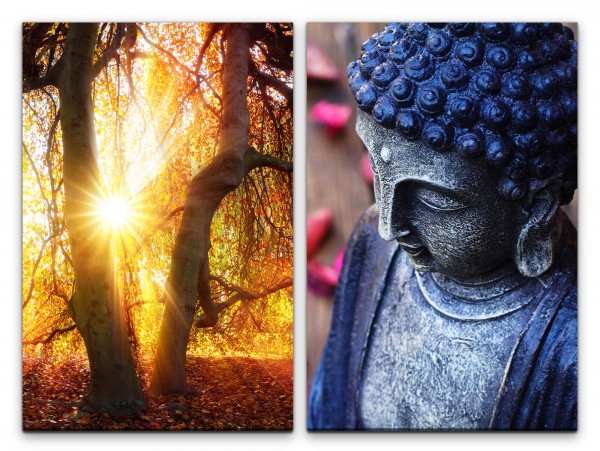 2 Bilder je 60x90cm Buddha Frieden Sonnenschein Baum Leben Meditation positive Energie