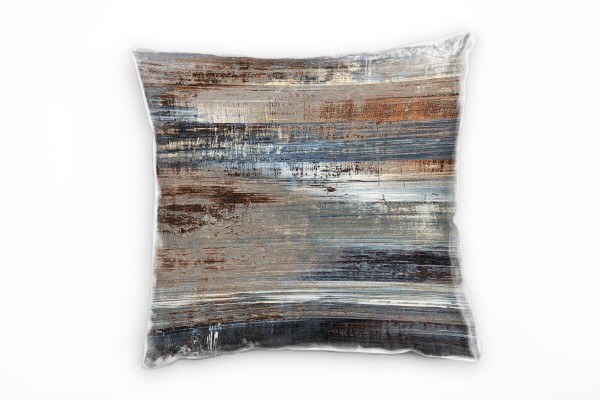 Abstrakt, gemalt, braun, grau, blau Deko Kissen 40x40cm für Couch Sofa Lounge Zierkissen
