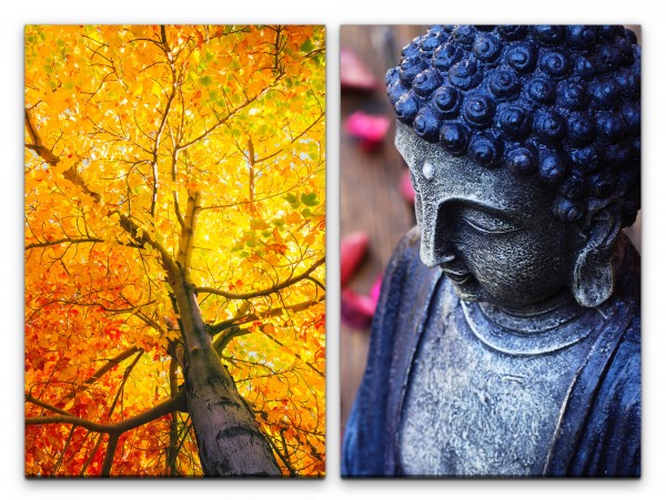 2 Bilder je 60x90cm Baumkrone Buddha Wärme Meditation warmes Licht Beruhigend Achtsamkeit