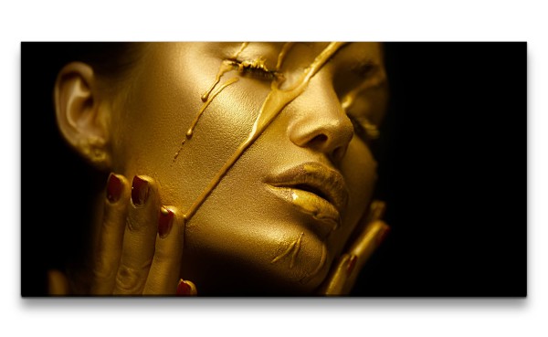 Leinwandbild 120x60cm Model Make-Up Gold Kunstvoll Fashion schöne Frau