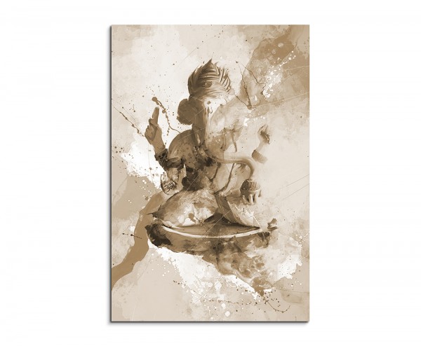 Ganesha 90x60cm Aquarell Art Leinwandbild Sepia