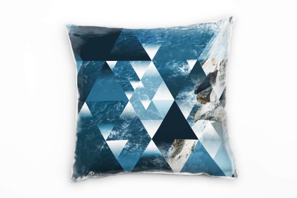 Abstrakt, Meer, Felsen, Dreiecke, blau, braun Deko Kissen 40x40cm für Couch Sofa Lounge Zierkissen