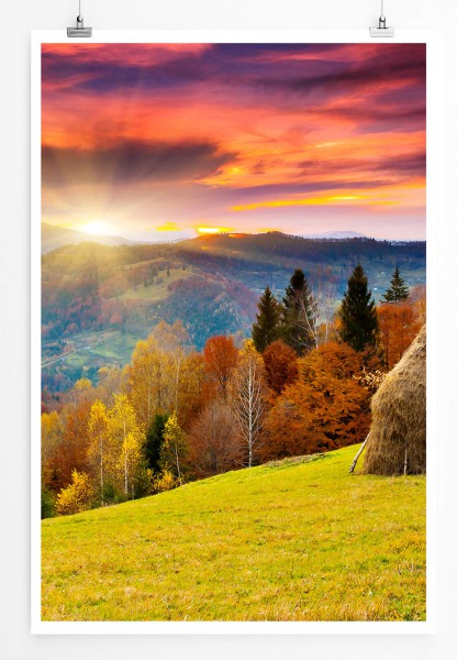 60x90cm Landschaftsfotografie Poster Berglandschaft bei Sonnenaufgang im Herbst