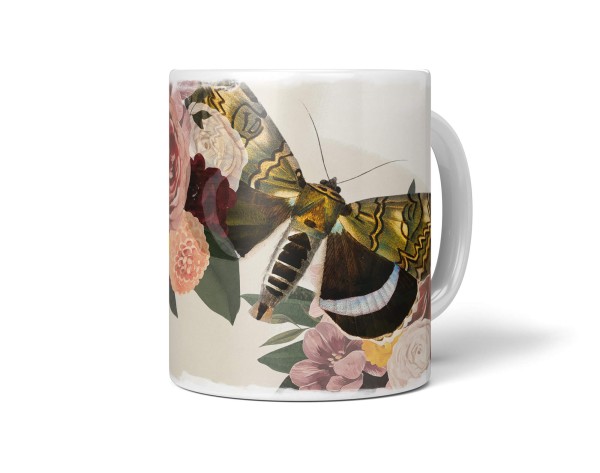 Dekorative Tasse mit schönem Motiv Blumen Blüten Blumenstrauß Schmetterling Kunstvoll