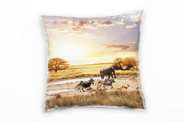 Tiere, braun, blau, Afrika, Safari, Savanne Deko Kissen 40x40cm für Couch Sofa Lounge Zierkissen