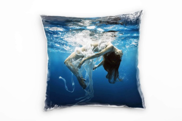 künstlerische Fotografie, Frau, Unterwasser, blau Deko Kissen 40x40cm für Couch Sofa Lounge Zierkiss