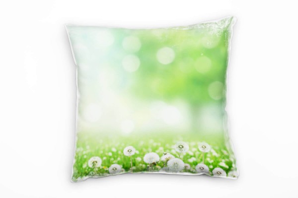 Blumen, grün, weiß, Pusteblumen, Wiese, Unscharf Deko Kissen 40x40cm für Couch Sofa Lounge Zierkisse