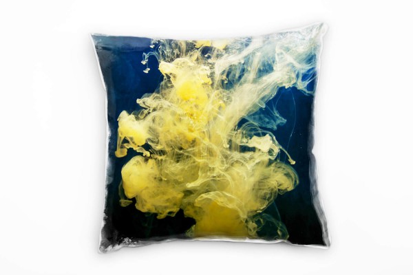 Macro, gelb, blau, Tusche im Wasser Deko Kissen 40x40cm für Couch Sofa Lounge Zierkissen