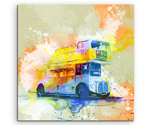 London Bus 60x60cm Aquarell Art Leinwandbild
