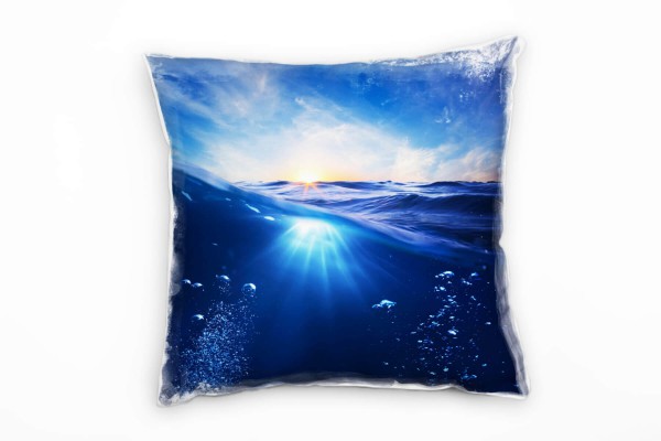 Meer, blau, gelb, Sonnenuntergang, Unterwasser Deko Kissen 40x40cm für Couch Sofa Lounge Zierkissen
