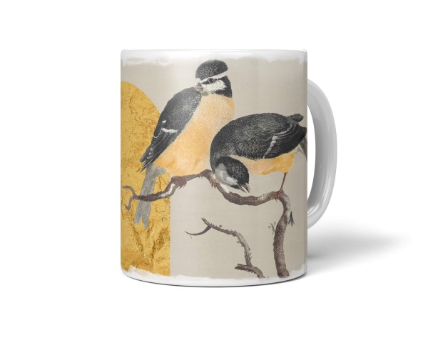 Dekorative Tasse mit schönem Vogel Motiv schönem Design goldenes Tor Pastelltöne Vintage